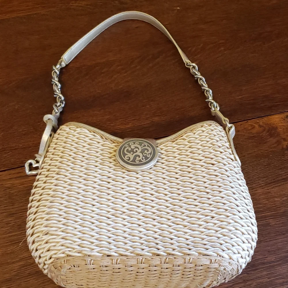 Brighton Cream Woven Shoulder Bag with Silver Accents